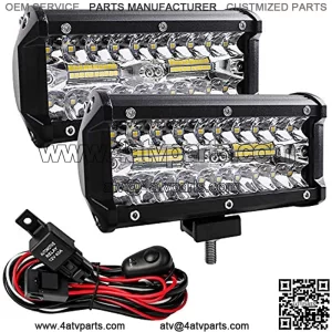 Led Light Bar, 2Pcs Off Road Lights 240W 24000lm with Led Wring Harness(10ft /2 Lead), Waterproof Led Spot&Flood Combo Beam Driving Light Bar for SUV/ATV/Jeep/Boat