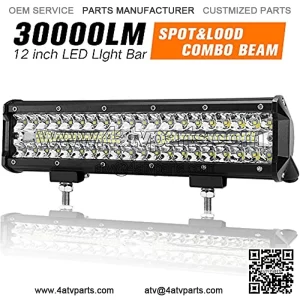 12 Inch LED Light Bar Spot Flood Combo Beam Liteway 30000 LM Triple Row Light Bar Off Road Driving Led Work Lights for UTV ATV Jeep Truck Boat Waterproof