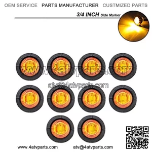 (Pack of 10) 3/4 Inch Mini Round Amber LED Bullet Side Marker Clearance Lamp SMD Indicator Signal Light Waterproof Marine RV Bus Trailer Truck ATV with rubber grommets 12V DC Extra Bright