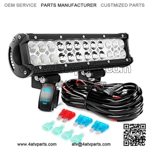 ZH084 LED Light Bar 1PC 12Inch 72W Spot Flood Combo LED Off Road Lights 12V 5Pin Rocker Switch LED Light Bar Wiring Harness Kit- 2 Leads