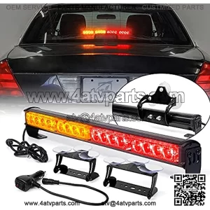 18" LED Emergency Strobe Traffic Advisor Flashing Light Bar, Front Bumper | Grille Warning Caution Lightbar, w/ Cigarette Lighter, Suction Cup for Vehicles Trucks UTV ATV-Amber & Red