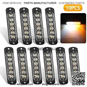10 Pack LED Emergency Strobe Lights, Amber White 6 LED Strobe Warning Emergency Flashing Light Caution Construction Hazard Light Bar for Car Truck Van Off Road Vehicle ATV SUV Surface Mount