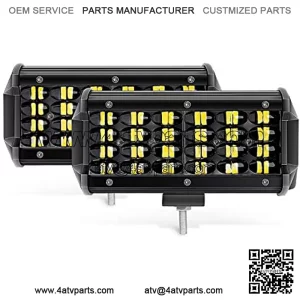 18027C-A 2PCS 6.5Inch Bar 2 Pack 7 Inch 72w 7200lm Quad Row LED Off-Road Pods Spot Beam Fog Driving Work Light for Truck 4x4 ATV SUV Boat Jeep Tractor