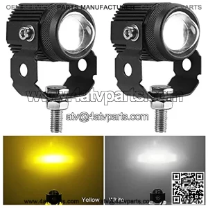 Motorcycle LED Driving Fog Lights 60W Amber and White Projector Lights 1.3" Aux Spotlight, Compatible with Jeep E-Bike Tractor Pickup Truck ATV UTV SUV Boat etc. (2 Pack)