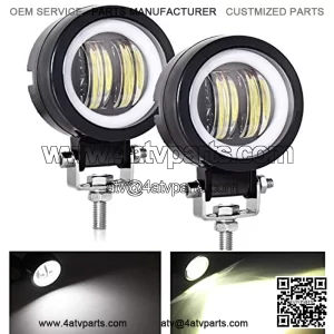 3" Motorcycle Led Headlight with High Beam and Round LED Angel Eye Light DRL, 6000K Waterproof Fog Flood Light Small for Motor Off-road Truck, 2 Packs