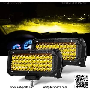 7 Inch 2PCS Yellow Spot Beam LED Light Bar Sammanlight Light Pods Driving Lights Fog Lights Work Lights Amber Quad Row Lighting Compatible with Jeep Offroad Truck ATV UTV SUV Wrangler Boat Marine