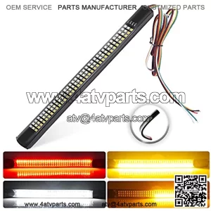 Motorcycle 9 Inches Red/White/Amber Led Tail lights Triple 108 LED Lights Strip with Turn Signal Brake Stop Reverse Running Light License Plate Light, Flexible Led Light for Motorcycles