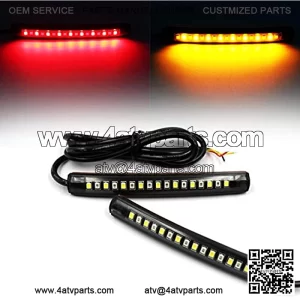 Purishion 2x Universal Flexible LED Turn Signal Tail Brake License Plate Light Integrated for Motorcycle Bike ATV Car RV SUV, Brake/Running Tail Light(2Pack) (Amber Red)