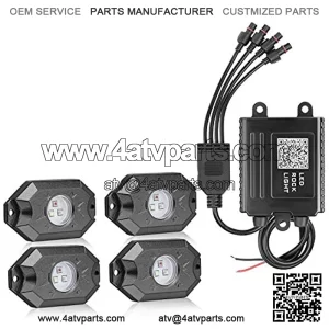 Kit de luces LED RGB, Auto Power Plus 4 c??psulas, luz de ne??n multicolor con control Bluetooth, temporizador, intermitente, modo de m??sica, luces LED subterr??neas para cami??n, UTV, ATV, coche, barco,