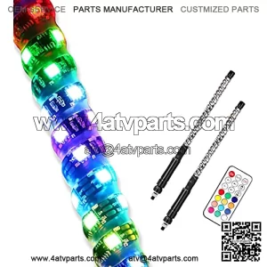 OFFROADTOWN Luces LED de l??tigo, 2 l??tigos iluminados de 2 pies con banderas RF, control remoto en espiral, bailarina/persecuci??n, antena de l??tigo iluminada para ATV, UTV, RZR, camiones, 4 x 4, Buggy