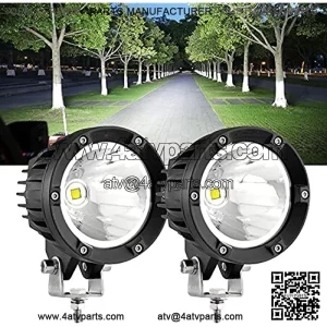 4" Round LED Light Pods Auxbeam 2PCS Round Offroad Lights 72W Spot Beam Driving Light Bar Bumper Light Round Fog Light Spotlights with 10FT Wiring Harness for Pickup Truck ATV UTV SUV Boat Jeep