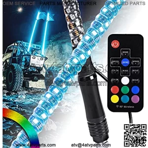 2pc 3ft Spiral LED Whip Lights for UTV ATV [21 Modes] [20 Colors] [RF Wireless Remote] [Weatherproof] [Flag] LED Lighted Whips Antenna for RZR Can-Am Polaris UTV ATV Accessories