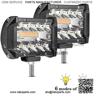 LED Pods ,4 Inch Automotive Off Road Light ,12V Flood Work Driving Lights bar 60W Triple Row Spot Flood Combo IP68 Waterproof Amber Fog Lamps for Pickup Truck Car Tractor SUV ATV UTV Boat