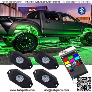 Rock Light RGB,Mushan 4-LEDs Ambience Light Kits, Vehicle Underglow LED Lights Cellphone APP Control Flashing Music Mode Wheel Light for SUV,ATV,UTV,Off Road Truck,Boat,Yacht