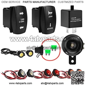 Turn Signal Kit, UTV ATV SXS Rocker Switch Turn Signal Light Horn Flasher Relay Kit Compatible with Golf Cart, Dirt Bike, Polaris, Pioneer, Can-Am, Kawasaki, Arctic Cat Universal Street Legal Kit