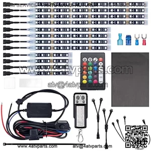 12pcs Underglow RGB LED Strip Light Kit DC 12V with 2 Red Blinking Brake Light Styles for Motorcycles Trikes Golf Carts ATVs UTVs ?C M12r