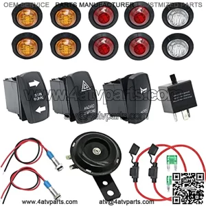 Turn Signal Kit,Universal UTV ATV SXS Turn Signal Horn Kit Street Legal Kit Rocker Switch with Lights Relay
