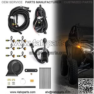 UTV Turn Signal Kit, Universal Turn Signal With Column Turn Switch & 105D Horn With Button Amber LED Blinker Kit Wide Compatible With Polaris, Pioneer, Talon, Can-Am, Kawasaki, Arctic Cat