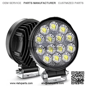 LED Pods 2Pcs 4.5Inch 42W 4200LM Round Flood Light Off Road Lights Fog Lights Driving Roof LED Light Bar Work Light for ATV UTV SUV Truck Boat (15017C-B) , White