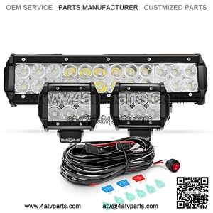 12Inch 72W Led Light Bar 2PCS 4 Inch 18W LED Pods Led Driving Fog Lights with 16AWG Off Road Wiring Harness-3 Leads for Truck Golf Cart SUV ATV UTV Boat