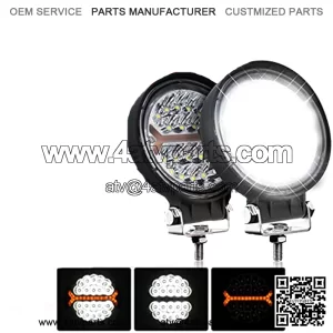 LED Light Pods Bar 4 Inch 30000LM 60W Round Spot Flood Amber White Driving Offroad Fog Work Backup Bumper for Truck Jeep ATV UTV SUV Tractor Motorcycle 4x4 Cart Trailer Boat Waterproof 2PCS