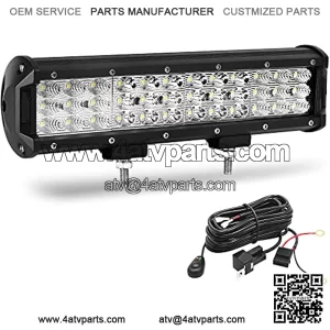 12 Inch LED Light Bar 180W Tri-Row Work Lights Spot Flood Combo Beam Driving Fog Lamp w/ Wiring Harness, Fit for Off Road Truck Car Jeep Boat SUV ATV UTV Pickup