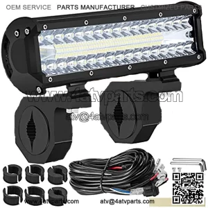 12 Inch LED Light Bar, Triple Row Spot/Flood/Combo Work Driving Fog Lights with Wiring Harness Switch, Off Road Lighting Mount Bracket Clamp Holder 1"/1.5"/1.75"/2" for Truck Jeep 4x4 ATV UTV