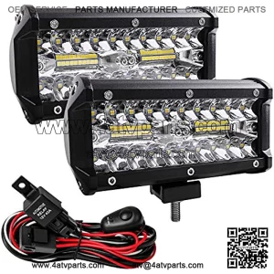 Led Light Bar,7 Inch Led Fog Light Off Road Lights 240W 24000lm with Led Wring Harness(10ft /2 Lead), Waterproof Led Spot&Flood Combo Beam Light Bar for SUV/ATV/Jeep/Boat 2Pack
