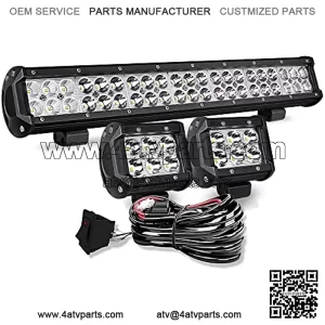 20 Inch LED Light Bar 126W Spot Flood Combo LED Bar 2PCS 4Inch Spot Pods Cubes with Rocker Switch Wiring Harness