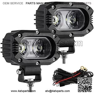 4 Inch LED Light Pods 60W Broad Flood White LED Offroad Driving Light Fog Light 12D Corrugated Lens Led Lamp with Off Road Wiring Harness for Wrangler Truck Pickup SUV ATV UTV (2 Pcs)