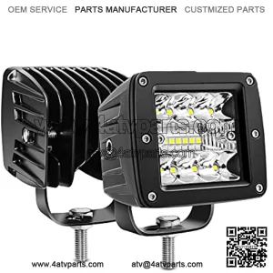 2PCS 3Inch 42W LED Cubes Upgraded Spot Flood Combo Beam Square LED Pod Light Driving Fog Light for Offroad Pickup Trucks Jeep ATV UTV SUV (14025C-B)