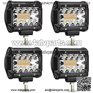 4 Inch 60W LED Pods LED Light Bar Amber White 6 Mode LED Work Light Strobe Light Bar Flash Off Road Driving Fog Lights Flashing for Car Trucks Polaris Boats Pickup UTV ATV