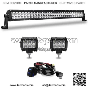 32Inch Led Light Bar 180W Flood Spot Combo Beam Off Road Driving Light+2Pcs 4Inch 18W Led Pods W/Rocker Switch Wiring Harness for Jeep Trucks SUV Polaris ATV UTV Boat Lighting