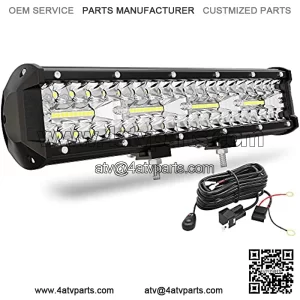 12 Inch LED Light Bar 300W - Tri-Row Spot Flood Combo Led Work Light 25200LM + Wiring Harness, IP68 Off Road Driving Fog Lamp for Jeep Truck SUV ATV UTV Tractor, Super Bright (12V 24V)