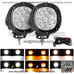 4 Inch LED Amber Driving Offroad Lights, 90W Yellow White 6 Modes Round Strobe Fog Lights, 2PCS 9000LM Off-Road Driving Spot Light Plug & Play for Truck Pickup SUV ATV UTV 4x4 Jeep Wrangler
