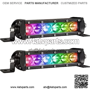 Single Row Led Light Bar Ultra-Thin 7inch 30watts (5w/Led) Very Bright Color Chasing Lights Controlled by Bluetooth App&Remote Spot Driving Light Off Road Lights for Truck ATV, UTV, SUV Pack 2