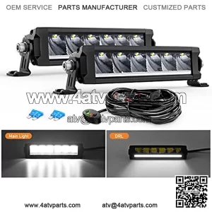 9Inch Single Row LED Light Bar 2PCS 30W 3365LM Anti-Glare Spot DRL Offroad Slim Driving Light Bar IP68 w/ 16AWG DT Wiring Kit for Pickup Truck SUV ATV UTV Boat 4x4 Jeep