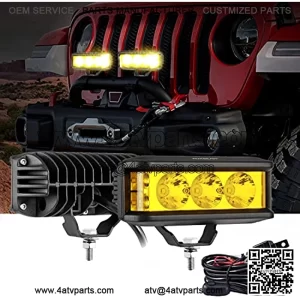 5inch 68W Amber Fog Light Side Shooter LED Light Bar with Golden Yellow Spot Flood Combo Beam, Waterproof Offroad Fog Light for UTV ATV Jeep Wrangler Motor Truck Boat