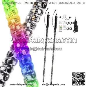 For KAWASAKI Teryx 4 800 UTV ATV 2X 3FT RGB Dancing LED Whip Lights w/Flag+Rmote (For: More than one vehicle)
