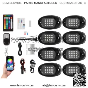 8 Pods RGB LED Rock Lights Underglow Neon Lamps Kit Remote for Polaris ATV UTV (For: More than one vehicle)