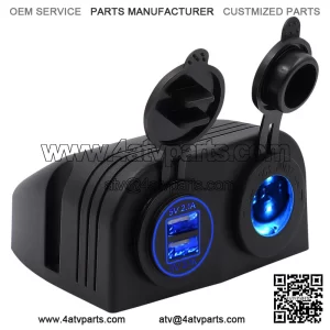 Blue 2-hole tent 4.2A with aperture, dual USB+12V with lamp holder