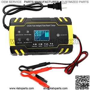 12V/24V Smart Battery Charger | Pulse Repair Charger with LCD Display | Intelligent Mode Overvoltage Protection Temperature Monitoring for Car, Truck, Motorcycle, Boat, SUV, ATV??Yellow??