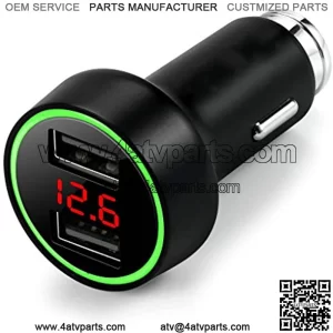 24W/4.8A Dual USB Car Charger, 12V to USB Outlet with Cigarette Lighter Voltage Meter LED/LCD Display Battery Low Voltage Warning (Black)