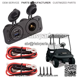 12V Dual USB Quick Charger Socket, Cigarette Lighter Power Outlet Panel for EZGO Club Car Yamaha Golf Cart, Boat, RV, Truck