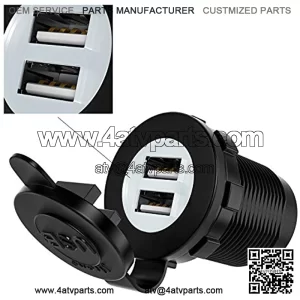 Dual Port USB Car Cigarette Lighter Socket,Quick 3.0 Charge Socket 12-24V Waterproof Marine Charger Power Adapter Outlet Compatible with Boat Motorcycle ATV Bus Truck