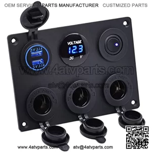 Dual USB Socket Charger 2.1A&2.1A + LED Voltmeter + 3-Socket 12V Cigarette Lighter Power Outlet Adapter + ON-Off Toggle Switch Multi-Functions Panel for Car Marine Boat Rv Truck Mobiles (Blue)