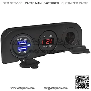 Three Hole Tent Type Panel Dual USB Charger + Red LED Voltmeter + 12-24V Cigarette Lighter Socket for Car Boat Marine RV ATV