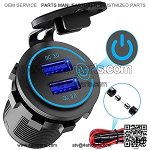 Quick Charge 3.0 Dual USB Charger Socket, Waterproof 12V/24V USB Outlet QC 3.0 Dual Charger Socket with Touch Switch DIY Kit for Car, Golf Cart, Boat, RV, Motorcycle, Truck and More