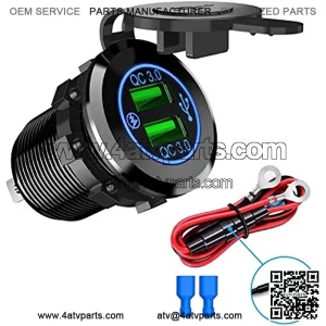 90103A Dual USB Port QC 3.0 Fast Charging Hubs USB Charger SockeOutlet 2.1A & 2.1A x2 for Car Boat Marine RV Mobile with Wire Fuse DIY Kit with Lightly Blue LED