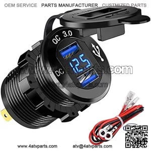 Quick Charge 3.0 Dual USB Car Charger Socket 12V/24V 36W QC3.0 Dual USB Fast Charger Aluminum Socket Power Outlet with LED Voltmeter for Marine, Boat, Motorcycle, Truck, Golf Cart